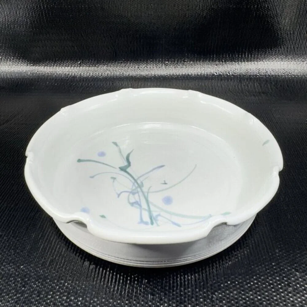 1980s Bev Howell Pottery Ruffled‎ Edges Dish Bowl Plate Artist Signed Floral VTG